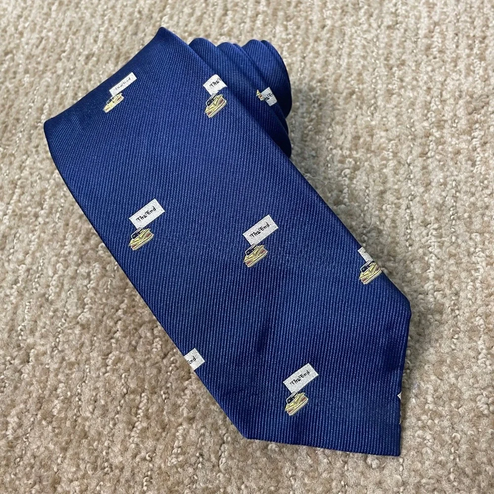J. Crew Mens Blue Silk All Silk Tie‎ Preppy Novelty Movie Night Yellow Car